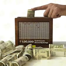 Sundhi Wooden Money Saver Box Wooden Piggy Bank 100000 Money Bank Box Coin Bank  (Brown)